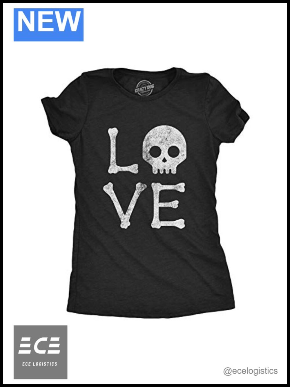 Love Skull Funny Skeleton Halloween T-Shirt Crew Neck Short Sleeve Women's